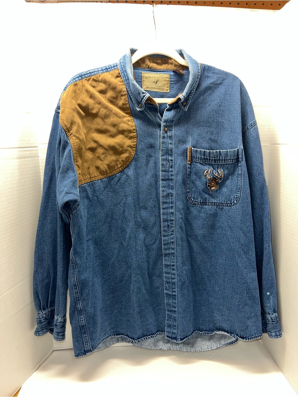North River Outfitters Deer Hunt Denim Button-Up Shirt Elbow Patches
